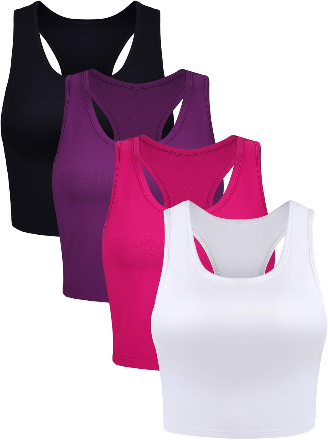 4 Pieces Basic Crop Tank Tops Sleeveless Racerback Sport Cotton Tank Tops for Women (Black, White, Rose Red, Purple,Large)