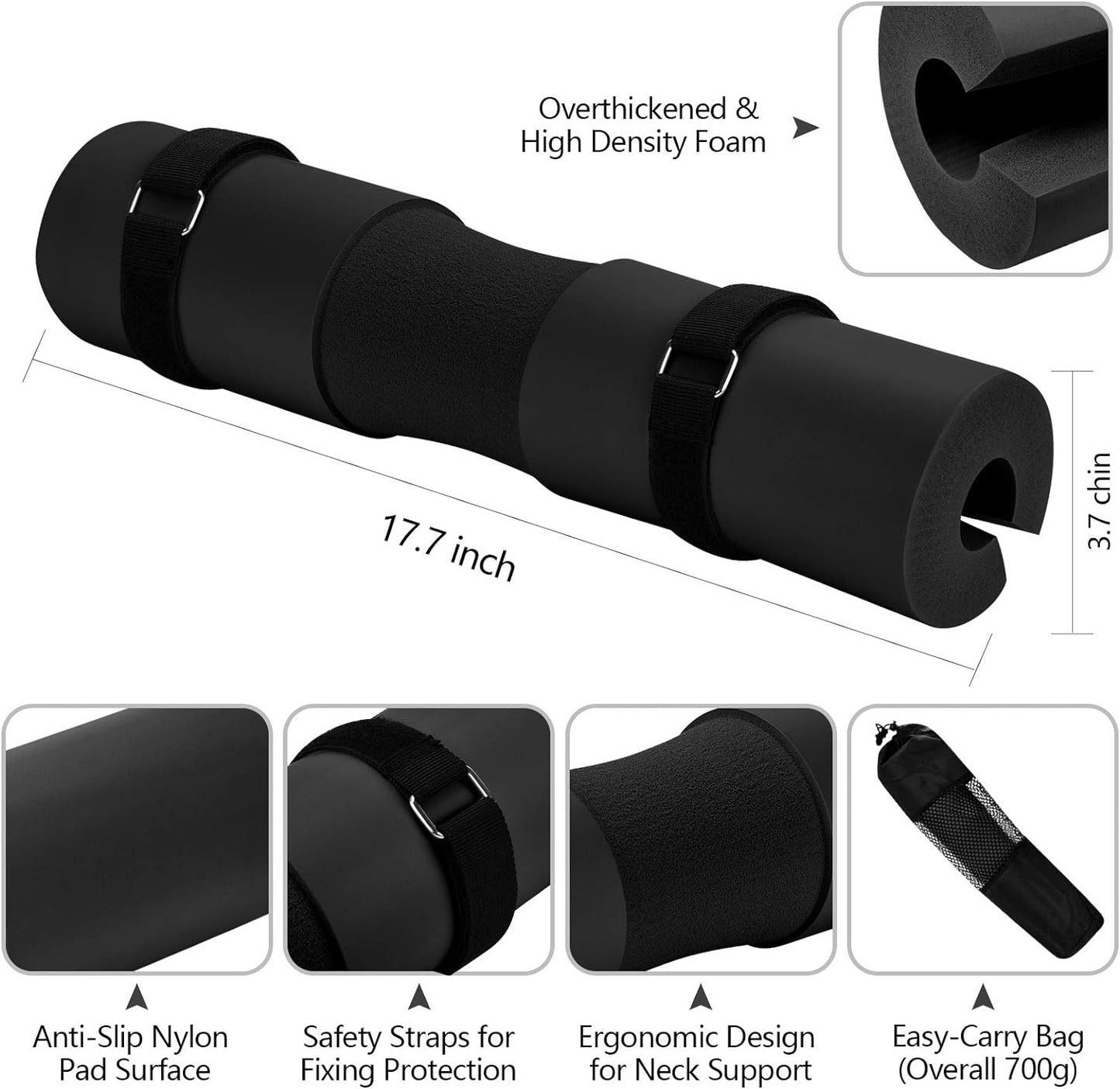 Barbell Pad Squat Pad for Weight Bar, Hip Thrust Pad for Support and Protection, Removable Barbell Bar Padding Cushion