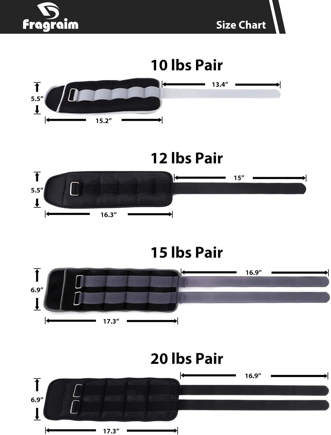 Ankle Weights for Women, Men and Kids - 1/2/3/4/6/8/10/12/15/20 LBS 1 Pair Strength Training Wrist/Leg/Arm Weight with Adjustable Strap for Jogging, Gymnastics, Aerobics, Physical Therapy